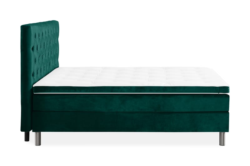 Ella Sengepakke 160x200cm Dypheftet Sengegavl - Mørkegrønn / Fløyel - Komplett sengepakke - Kontinentalsenger - Dobbeltsenger
