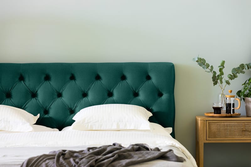 Ella Sengepakke 160x200cm Dypheftet Sengegavl - Mørkegrønn / Fløyel - Møbler - Senger - Kontinentalsenger