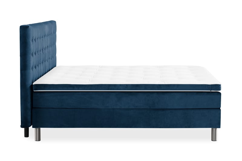 Ella Sengepakke 160x200cm Rutete Sengegavl - Mørkeblå / Fløyel - Komplett sengepakke - Kontinentalsenger - Dobbeltsenger
