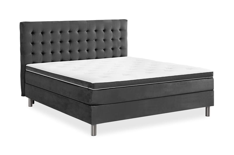 Ella Sengepakke 160x200cm Rutete Sengegavl - Mørkegrå / fløyel - Møbler - Senger - Kontinentalsenger