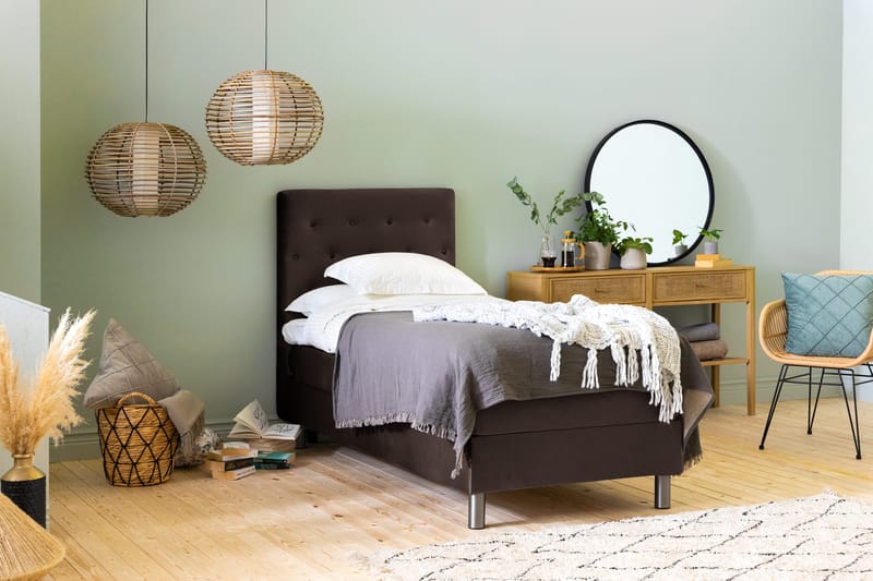 Ella Sengepakke 180x200cm Dypheftet - Brun / Fløyel - Møbler - Senger - Kontinentalsenger