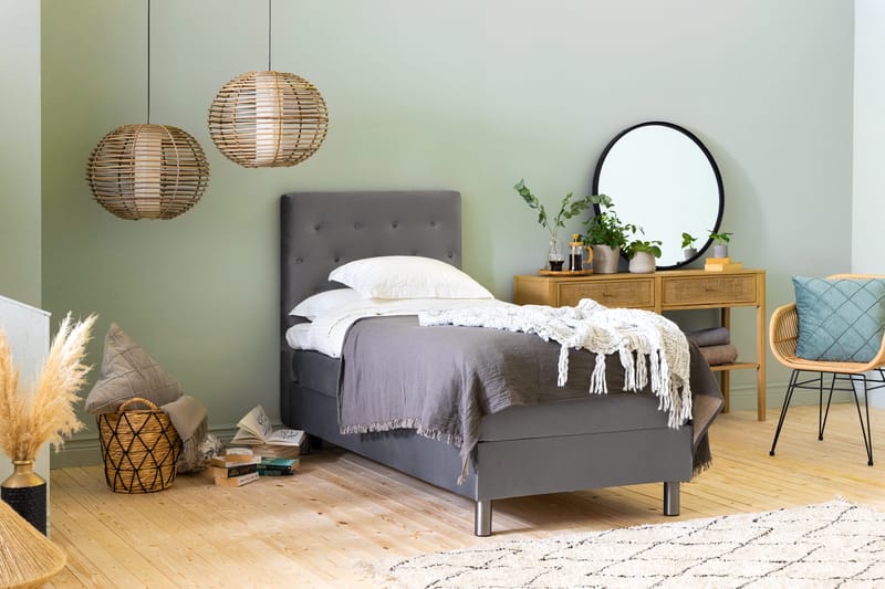 Ella Sengepakke 180x200cm Dypheftet - Lysegrå / Fløyel - Møbler - Senger - Kontinentalsenger