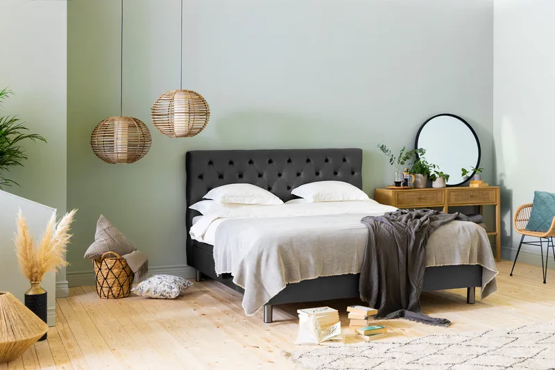 Ella Sengepakke 180x200cm Dypheftet Sengegavl - Mørkegrå / fløyel - Møbler - Senger - Kontinentalsenger