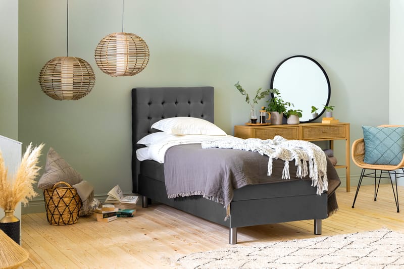 Ella Sengepakke 180x200cm Rutete Sengegavl - Mørkegrå / fløyel - Møbler - Senger - Kontinentalsenger