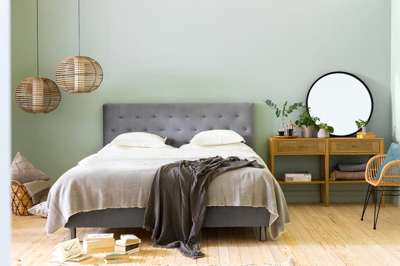 Ella Sengepakke 90x200cm Dypheftet Gavl - Lysegrå / Fløyel - Møbler - Senger - Komplett sengepakke