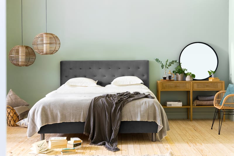 Ella Sengepakke 90x200cm Dypheftet Gavl - Mørkegrå / fløyel - Møbler - Senger - Komplett sengepakke