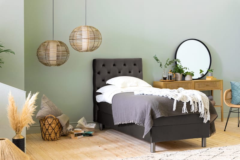 Ella Sengepakke 90x200cm Dypheftet Sengegavl - Mørkegrå / fløyel - Møbler - Senger - Kontinentalsenger