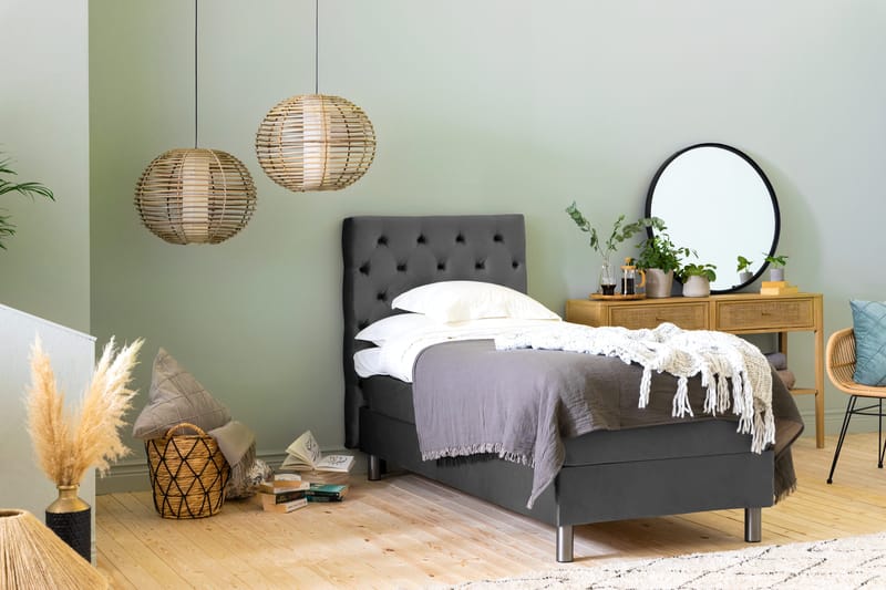 Ella Sengepakke 90x200cm Dypheftet Sengegavl - Mørkegrå / fløyel - Møbler - Senger - Kontinentalsenger