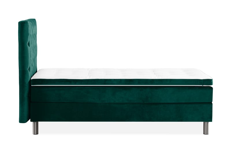 Ella Sengepakke 90x200cm Dypheftet Sengegavl - Mørkegrønn / Fløyel - Komplett sengepakke - Kontinentalsenger