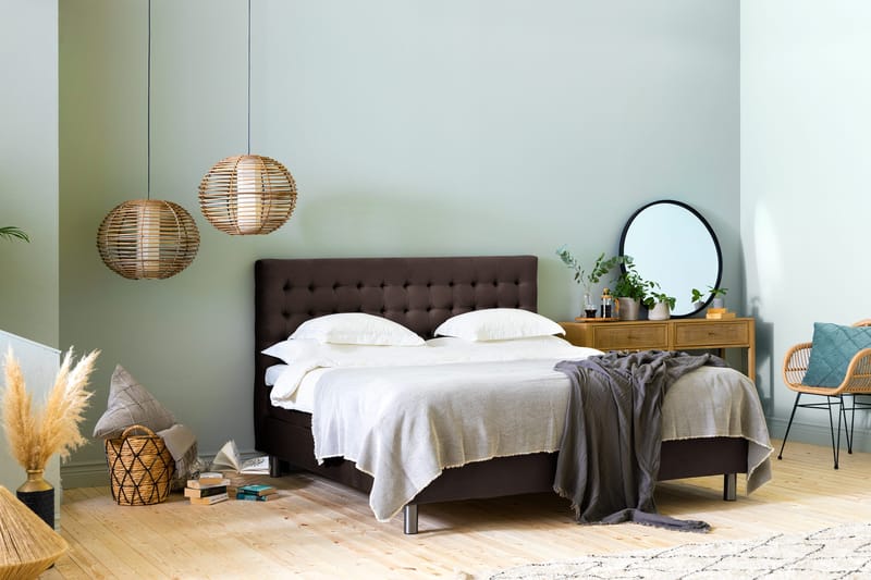 Ella Sengepakke 90x200cm Rutete Sengegavl - Brun / Fløyel - Møbler - Senger - Kontinentalsenger