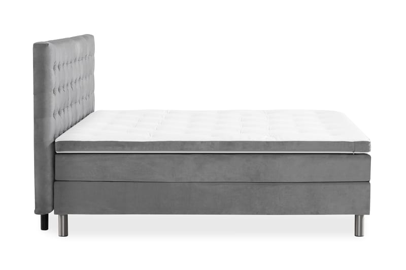 Ella Sengepakke 90x200cm Rutete Sengegavl - Lysegrå / Fløyel - Møbler - Senger - Komplett sengepakke