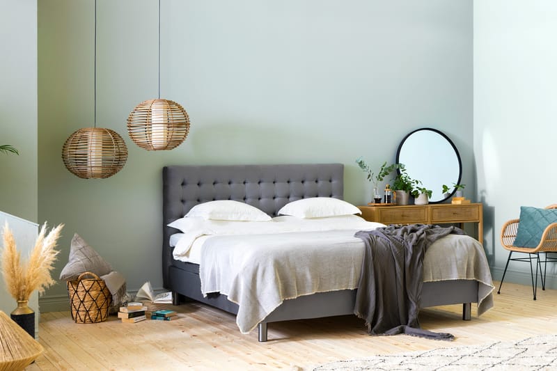 Ella Sengepakke 90x200cm Rutete Sengegavl - Lysegrå / Fløyel - Møbler - Senger - Kontinentalsenger