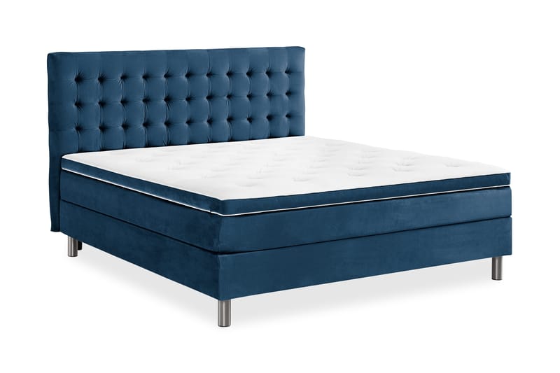 Ella Sengepakke 90x200cm Rutete Sengegavl - Mørkeblå / Fløyel - Møbler - Senger - Kontinentalsenger