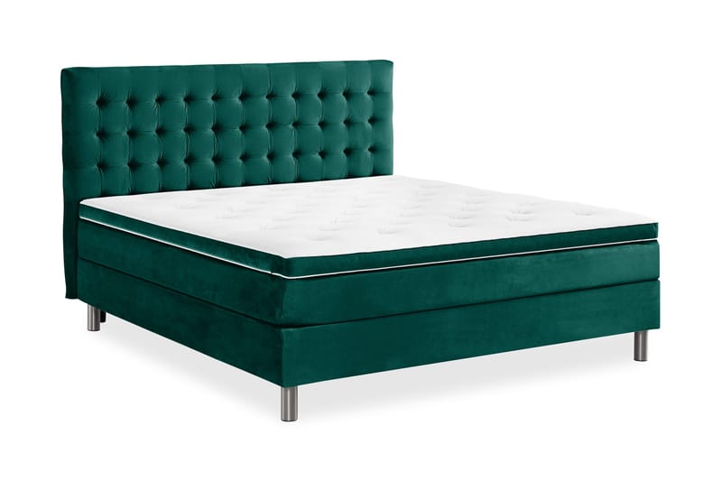 Ella Sengepakke 90x200cm Rutete Sengegavl - Mørkegrønn / Fløyel - Møbler - Senger - Kontinentalsenger