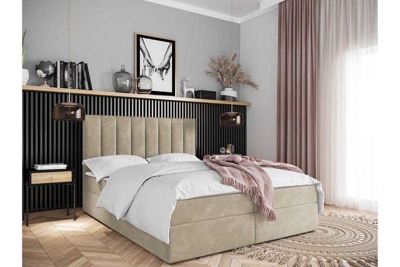 Esher Kontinentalseng 140x200 cm Medium - Fløyel/Beige - Møbler - Senger - Kontinentalsenger