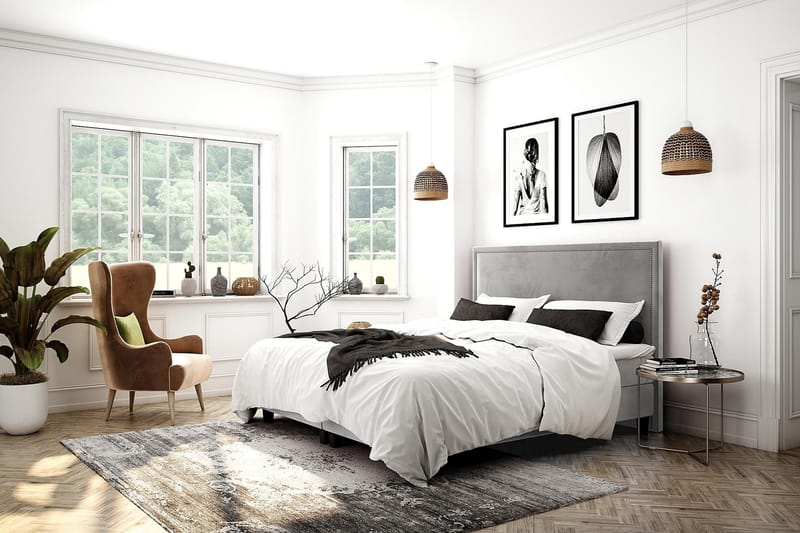 Faylor Luxury Velvet 180x200 - Lysegrå - Møbler - Senger - Kontinentalsenger