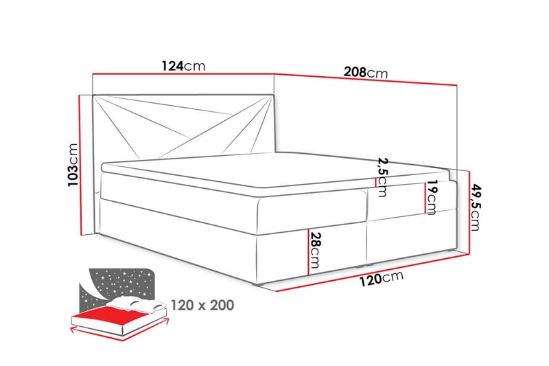 Frusci Kontinentalseng 120x200 + Overmadrass - Kontinentalsenger