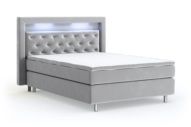 Hilton Luxury Velvet Sengepakke 120x200 - Lysegrå - Møbler - Senger - Komplett sengepakke