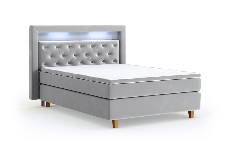 Hilton Luxury Velvet Sengepakke 120x200 - Lysegrå - Møbler - Senger - Komplett sengepakke