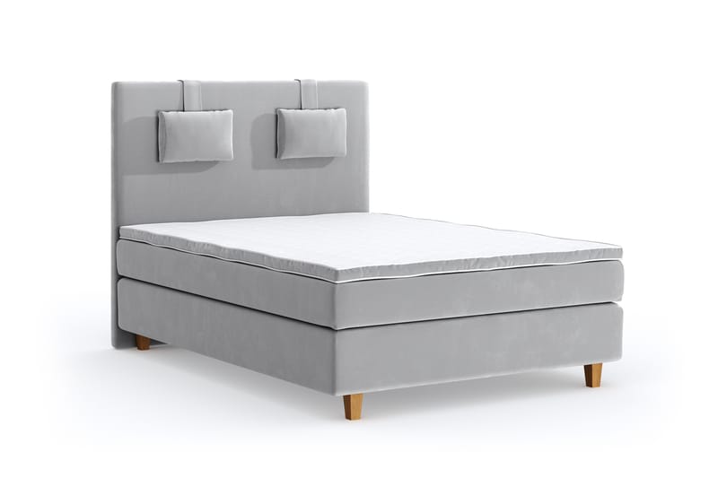 Hilton Luxury Velvet Sengepakke 120x200 - Lysegrå - Komplett sengepakke - Kontinentalsenger