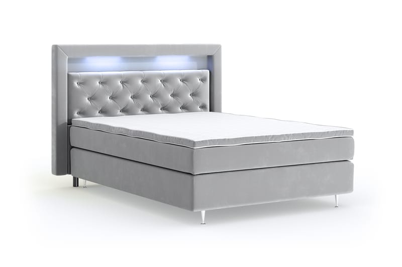 Hilton Luxury Velvet Sengepakke 120x200 - Lysegrå - Møbler - Senger - Komplett sengepakke