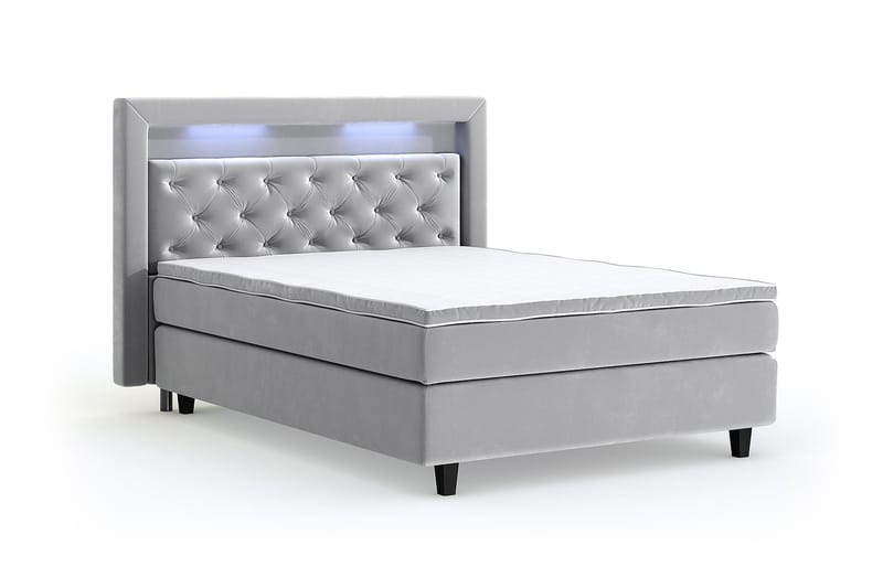 Hilton Luxury Velvet Sengepakke 140x200 - Lysegrå - Møbler - Senger - Komplett sengepakke