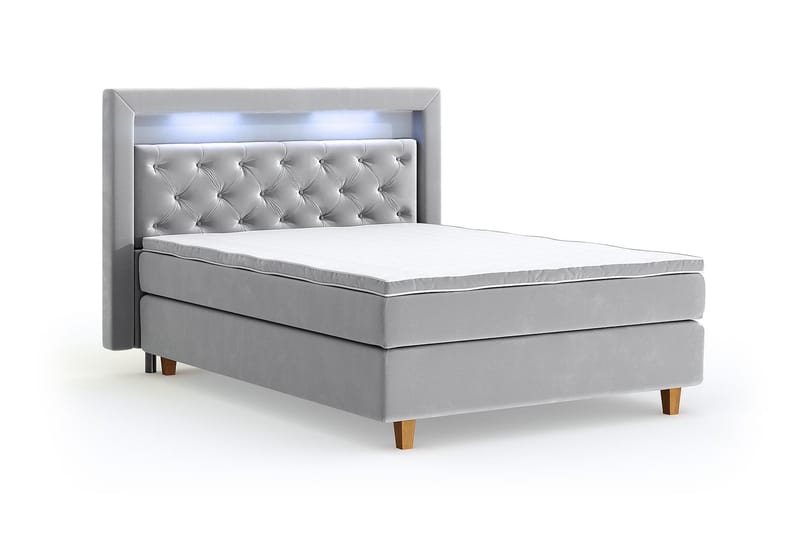 Hilton Luxury Velvet Sengepakke 140x200 - Lysegrå - Møbler - Senger - Komplett sengepakke