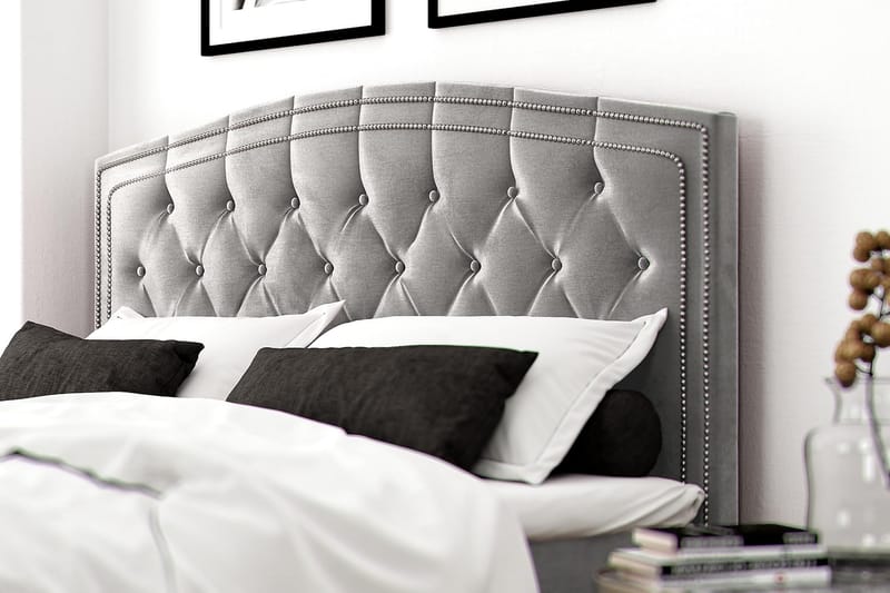 Hilton Luxury Velvet Sengepakke 140x200 - Lysegrå - Dobbeltsenger - Komplett sengepakke - Kontinentalsenger