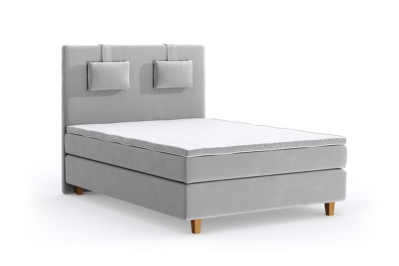 Hilton Luxury Velvet Sengepakke 140x200 - Lysegrå - Komplett sengepakke - Kontinentalsenger - Dobbeltsenger