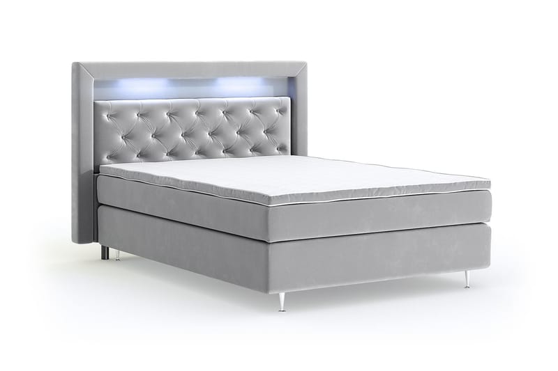 Hilton Luxury Velvet Sengepakke 140x200 - Lysegrå - Møbler - Senger - Komplett sengepakke