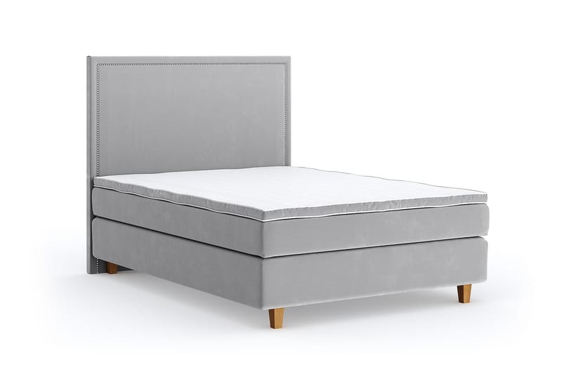 Hilton Luxury Velvet Sengepakke 140x200 - Lysegrå - Møbler - Senger - Komplett sengepakke