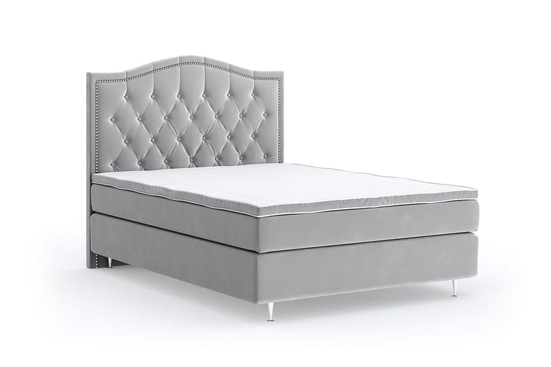 Hilton Luxury Velvet Sengepakke 140x200 - Lysegrå - Møbler - Senger - Komplett sengepakke