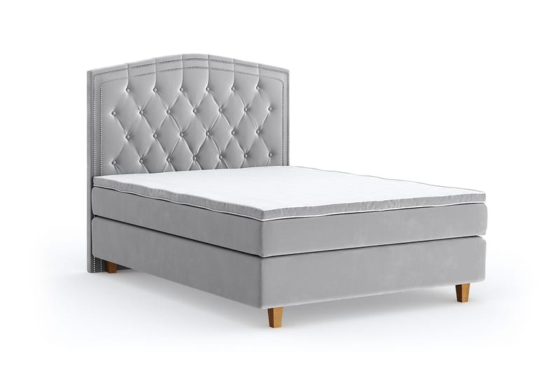 Hilton Luxury Velvet Sengepakke 140x200 - Lysegrå - Møbler - Senger - Komplett sengepakke