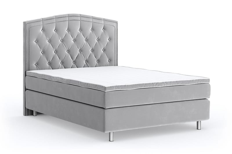 Hilton Luxury Velvet Sengepakke 140x200 - Lysegrå - Møbler - Senger - Komplett sengepakke