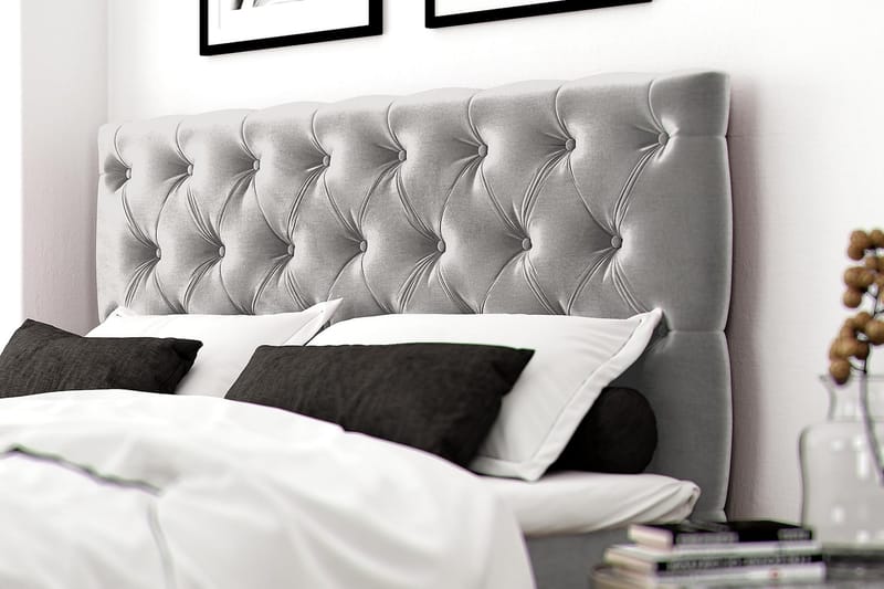 Hilton Luxury Velvet Sengepakke 160x200 - Lysegrå - Komplett sengepakke - Kontinentalsenger - Dobbeltsenger