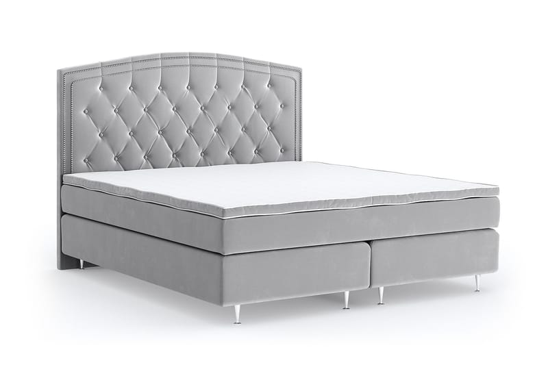 Hilton Luxury Velvet Sengepakke 160x200 - Lysegrå - Møbler - Senger - Komplett sengepakke