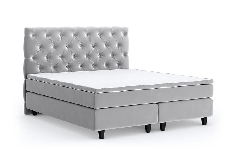 Hilton Luxury Velvet Sengepakke 160x200 - Lysegrå - Møbler - Senger - Komplett sengepakke