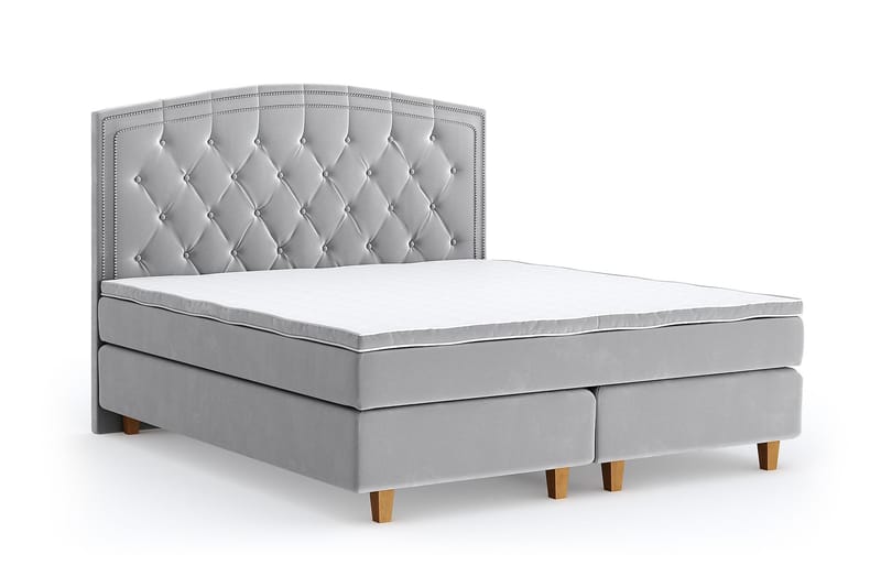 Hilton Luxury Velvet Sengepakke 160x200 - Lysegrå - Møbler - Senger - Komplett sengepakke