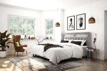Hilton Luxury Velvet Sengepakke 180x200 - Lysegrå - Møbler - Senger - Komplett sengepakke