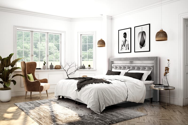 Hilton Luxury Velvet Sengepakke 180x200 - Lysegrå - Møbler - Senger - Komplett sengepakke