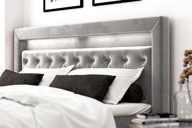 Hilton Luxury Velvet Sengepakke 180x200 - Lysegrå - Møbler - Senger - Komplett sengepakke