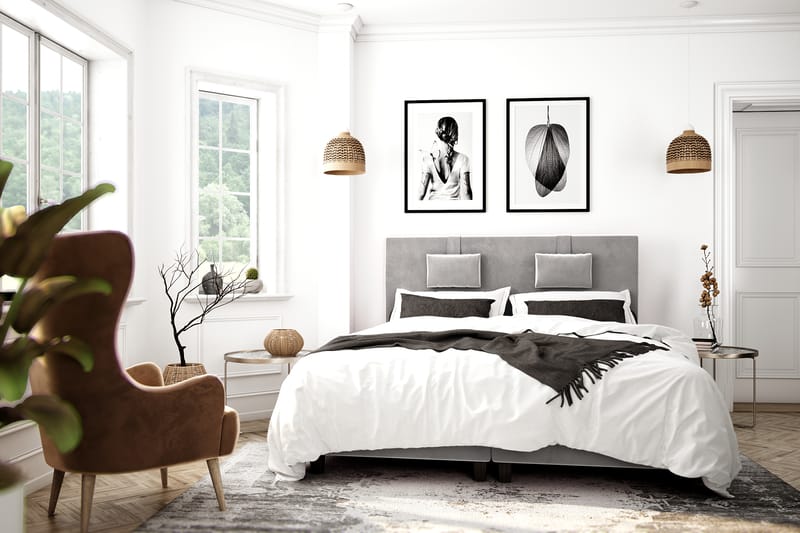 Hilton Luxury Velvet Sengepakke 180x200 - Lysegrå - Møbler - Senger - Komplett sengepakke