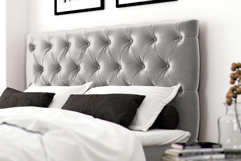 Hilton Luxury Velvet Sengepakke 180x200 - Lysegrå - Dobbeltsenger - Komplett sengepakke - Kontinentalsenger