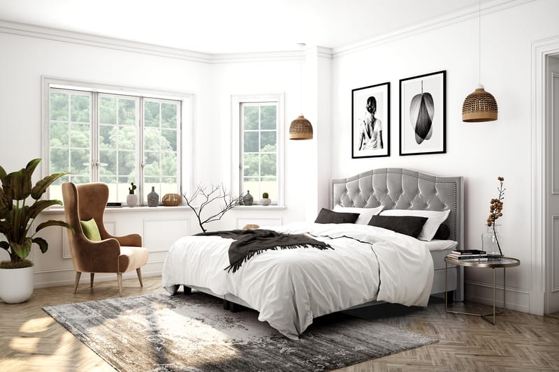 Hilton Luxury Velvet Sengepakke 180x200 - Lysegrå - Møbler - Senger - Komplett sengepakke