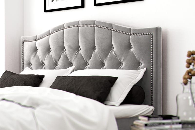 Hilton Luxury Velvet Sengepakke 180x200 - Lysegrå - Møbler - Senger - Komplett sengepakke