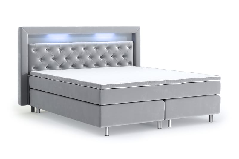 Hilton Luxury Velvet Sengepakke 180x200 - Lysegrå - Møbler - Senger - Komplett sengepakke