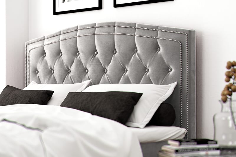 Hilton Luxury Velvet Sengepakke 180x200 - Lysegrå - Møbler - Senger - Komplett sengepakke