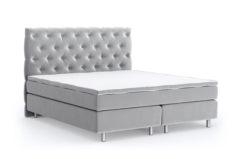 Hilton Luxury Velvet Sengepakke 180x200 - Lysegrå - Komplett sengepakke - Kontinentalsenger - Dobbeltsenger