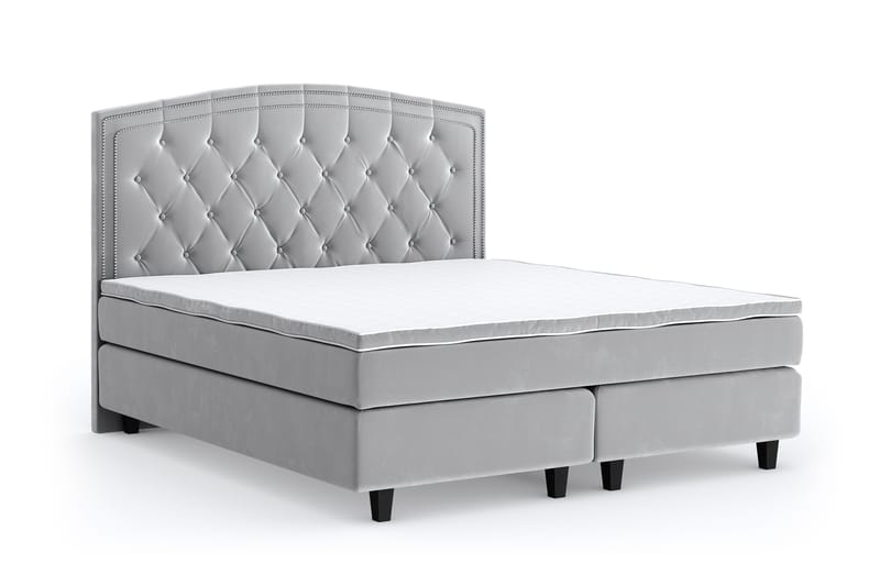 Hilton Luxury Velvet Sengepakke 180x200 - Lysegrå - Møbler - Senger - Komplett sengepakke
