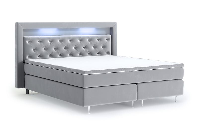 Hilton Luxury Velvet Sengepakke 180x200 - Lysegrå - Møbler - Senger - Komplett sengepakke